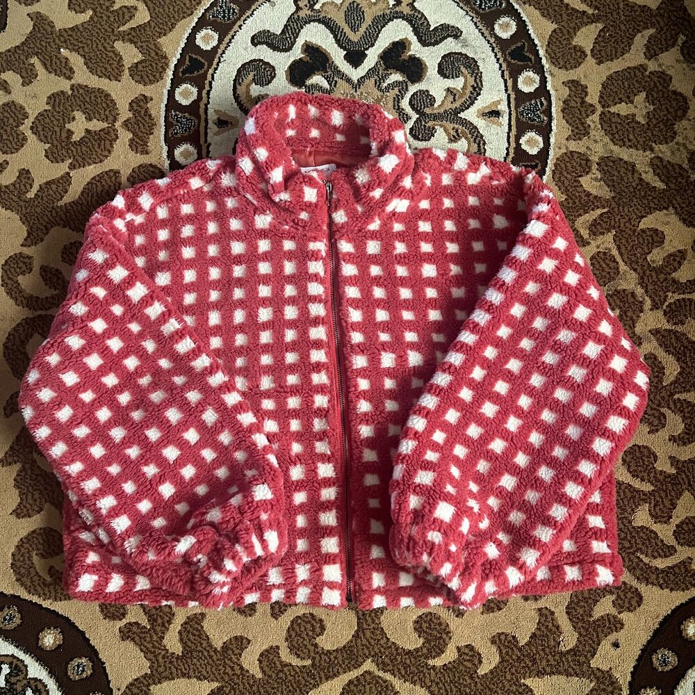 Women's Red and White Checkered Jacket